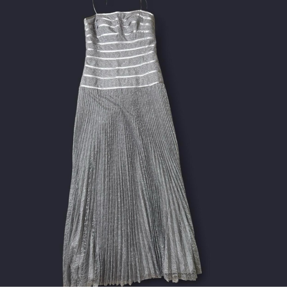 JS Collections Strapless Silver Gown